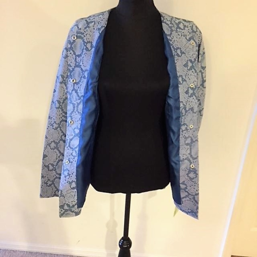 Chi Blue & Beige Leather Snake Embossed Jacket